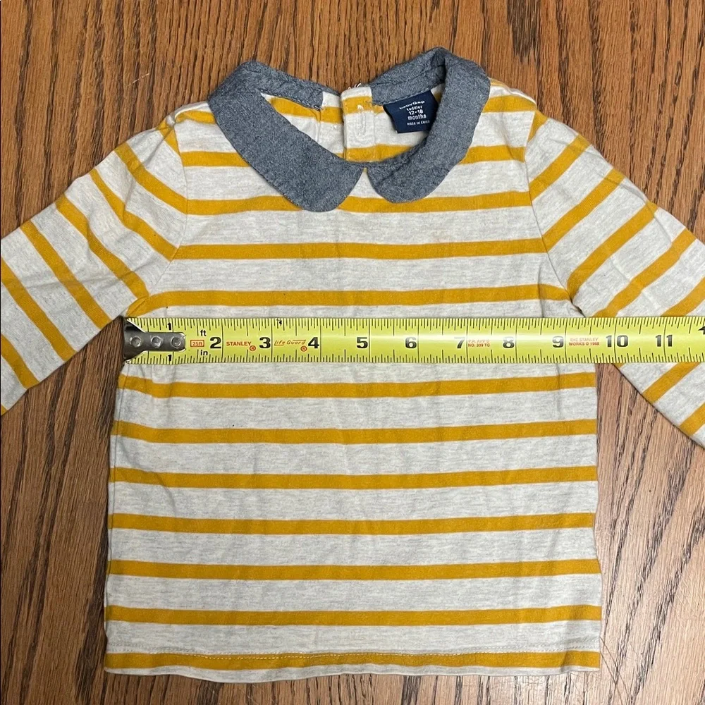 BabyGAP mustard and light gray striped long sleeve kids tee 12-18 months